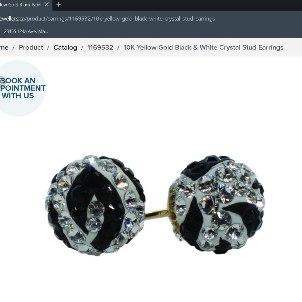 Yellow Gold Black & White Crystal Stud Earring